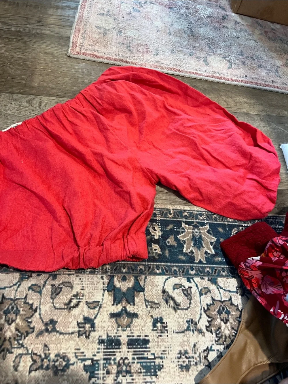 Abercrombie linen red one shoulder puff sleeve